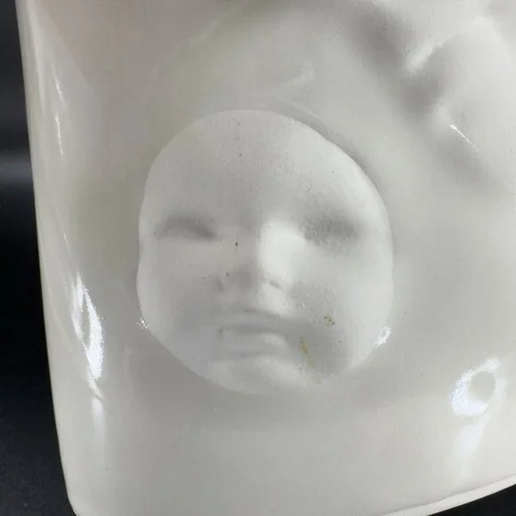 Sara Lund Face Vase Mother and Child Hand Made Stoneware Pottery Artist Signed